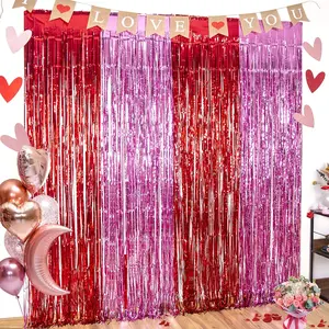 3 Pack Valentines Foil Fringe Curtains Valentine's Day Party Decorations 3.3X6.6 ft Red  Tinsel Metallic Photo Booth Props Backdrop Streamers for Valentine's Day Decor Birthday Wedding