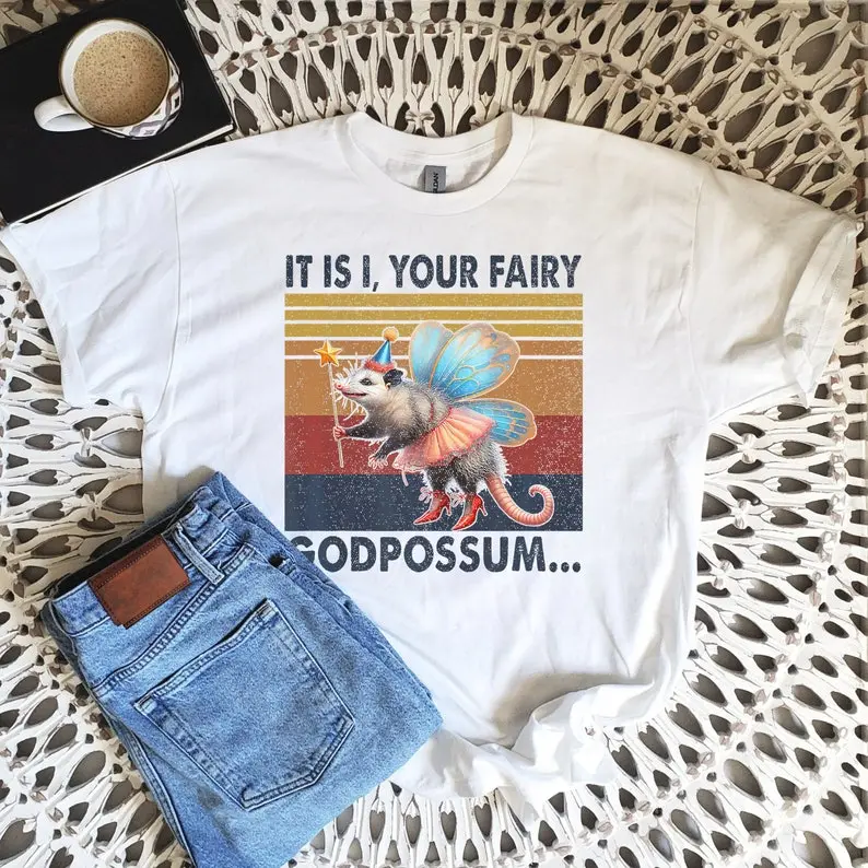 Funny Opossum Vintage T-Shirt, It Is I Your Fairy GodPossum Shirt, Funny, Possum, Meme, Aesthetic Shirt