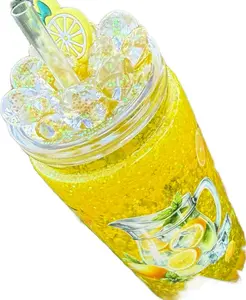 Vasos Snow Globe - Yellow Glitter Drinkware with Lemon Design and Straw for Fun and Stylish Beverages