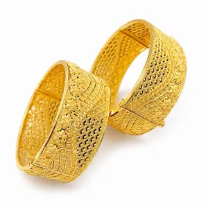 24K Gold Plated Openable Filigree Bangles Set – Luxury Traditional Statement Bracelet Set for Women