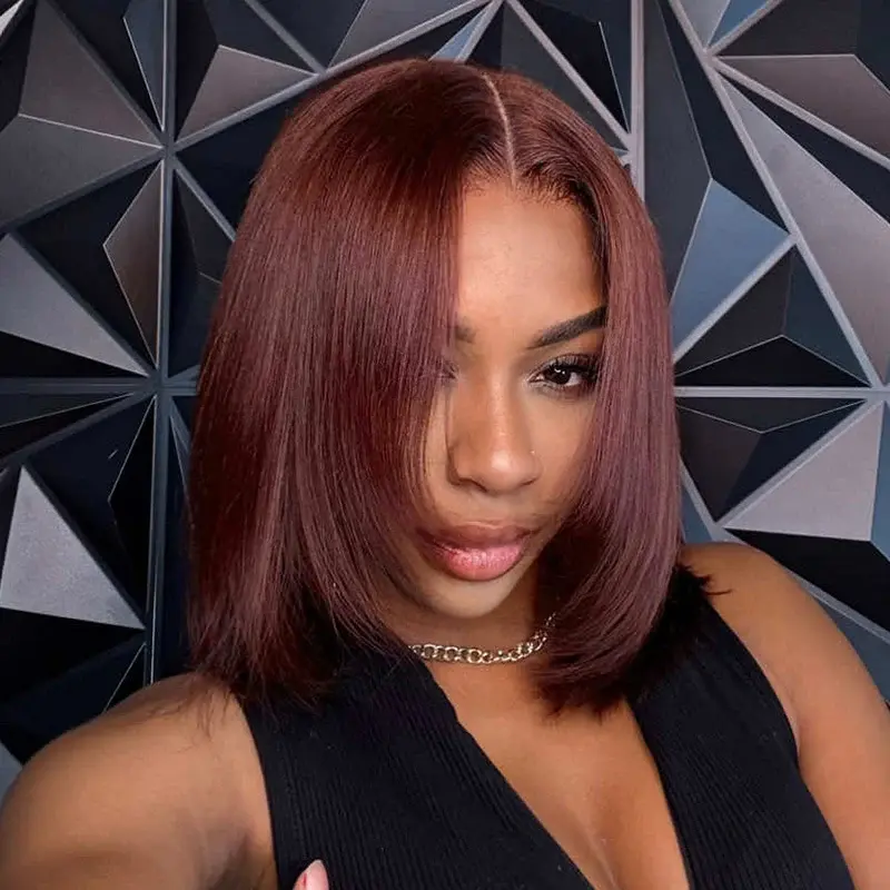 ISEE HAIR 6x4 Reddish Brown Yaki Straight Wear Go Gluess Pre Plucked Hairline Pre Cut Lace Closure Wigs Human Hair 180% Density Colored Wig Beginner Friendly Vacation Style Summer Vibe