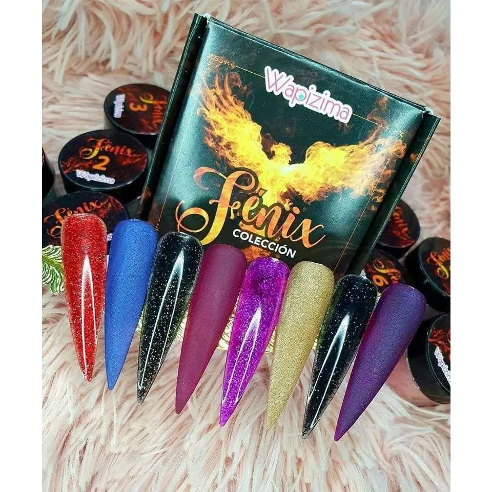 Wapizima Fenix Acrylic Polymer Base Powder Jars, 8-Piece Multi-Pack Nail Art Supplies with Acrylic Glitter for Adults' Beauty & Personal Care, Acrylic Powder
