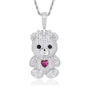 【#P894】Sparkling Teddy Pendant UCCIYO 18k Gold-Plated Lab-Created Moissanite S925 Sterling Silver Moissanite Pendant Necklace For Women Men Hip Hop Jewelry Gift