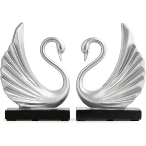 Modern Swan Couple Sculptures, Black and White Resin Swan Couple Sculpture Home Décor Accents for Entryway TV Stand Coffee Table, Decorations for Living Room Dining Room Office (Silver)