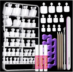 Teenitor White Press on Toenails for Women with Nail Glue, 120pcs White Toe Nail Press ons Acrylic Toenail Kit, Toe Nail Tips Square, Fake Toe Nails Glue on Toe