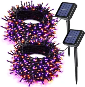 2 Pack Orange Purple Halloween Solar String Lights, Total 144 FT 400 LED 8 Modes Waterproof Solar String Lights Outdoor for Halloween Decorations, Lighted Decorative Lights