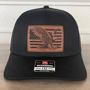 Eagle American Flag Patriotic Leather Patch Hat Father's Day Gift Black