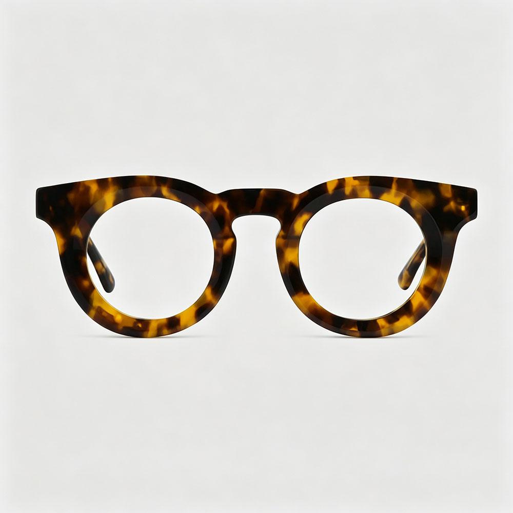 FYTOO Classic Dark Tortoiseshell Round Acetate Glasses, Vintage Thick Frame Statement Eyeglasses