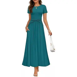 ZESICA Women's 2026 Summer Short Sleeve Maxi Dresses Twist Front Wedding Guest Cocktail Flowy A Line Long Dress