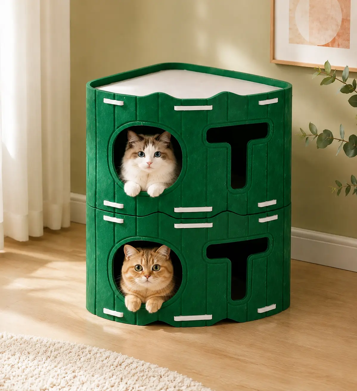 Stackable Felt Cat Condo for Indoor Cats | Thick Durable Cat House with Scratching Surface | Modular Cat Cube Hideaway