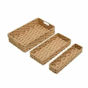 WeThinkStorage Set of 3 Decorative Resin Rattan Tray Beige