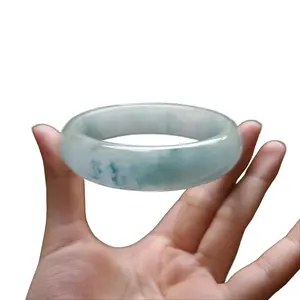 YingMart 48–72mm Natural-Colour Jade White to Blue Floating Veins Bangle Bracelets Gift for Her Grandmother Sister Mother Mens Jadeite Burmese Feng Shui Personalized