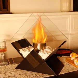 Rectangular Tabletop Fire Bowl Pot with Two-Sided Glass