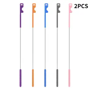 2-Pack Straw Cleaning Brushes, Mixed Color Minimalist Design, Stainless Steel & Silicone Handle, Flexible Bottle Brush Tool