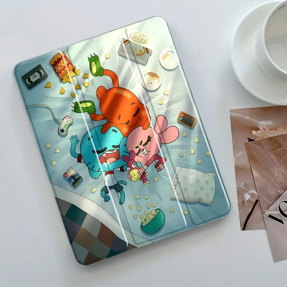 Tea Time Design Three-Tier Stand iPad Case, Tablet Covers, Tablet Protective Cover, Transparent Acrylic Hard Back, Pencil Slot & Charger Port, Fits iPad 7.9/10.2/11/12.9 inch, Shock-resistant Full Cover Case, Durable Tablet Casing for Home & Office