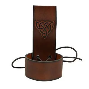 Medieval LeatCostume Accessoriesher Holder Viking Brown Leather Holder with Embossed Design