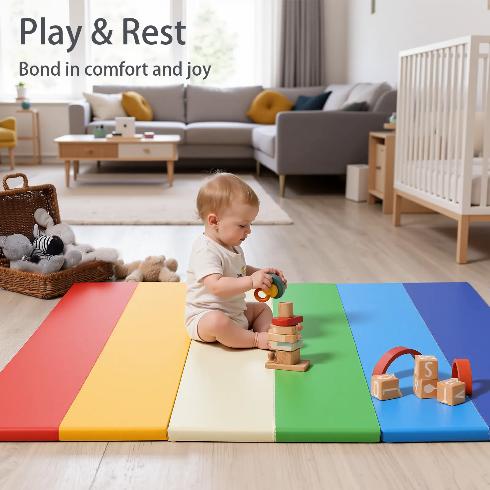 TODIBY Foldable Colorful Kids Play Mat, Waterproof Non‑Slip Soft Foam Crawling Mat for Toddlers Indoor Use