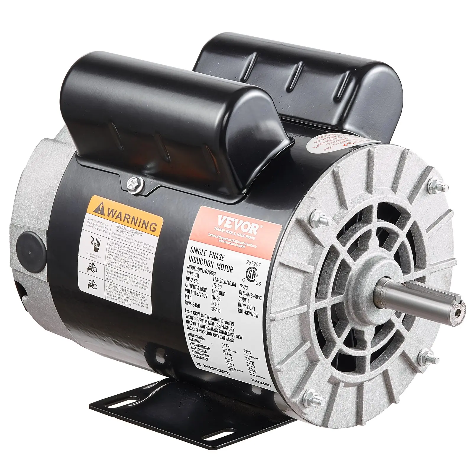 【DealsForYouDays】VEVOR 2HP SPL Industrial Heavy Duty Electric Air Compressor Motor, 115/230V, 20/10 A, 56 Frame, 3450RPM, 5/8" Keyed Shaft, 1.88" Shaft Length, Single Phase, CCW/CW (Factory Setting: CCW)