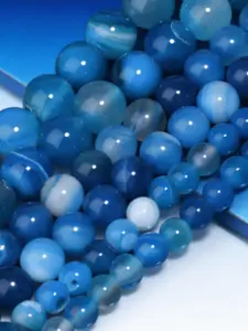 4/6/8/10mm Natural Stone Blue Striped Agate Round Loose Spaced Beads for DIY Exquisite Bracelets, Necklaces, Earrings Accessories, Jewelry Making Supplies, Men's and Women's Gifts