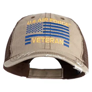 US Air Force Veteran with Flag Embroidered Low Profile Special Cotton Mesh Cap