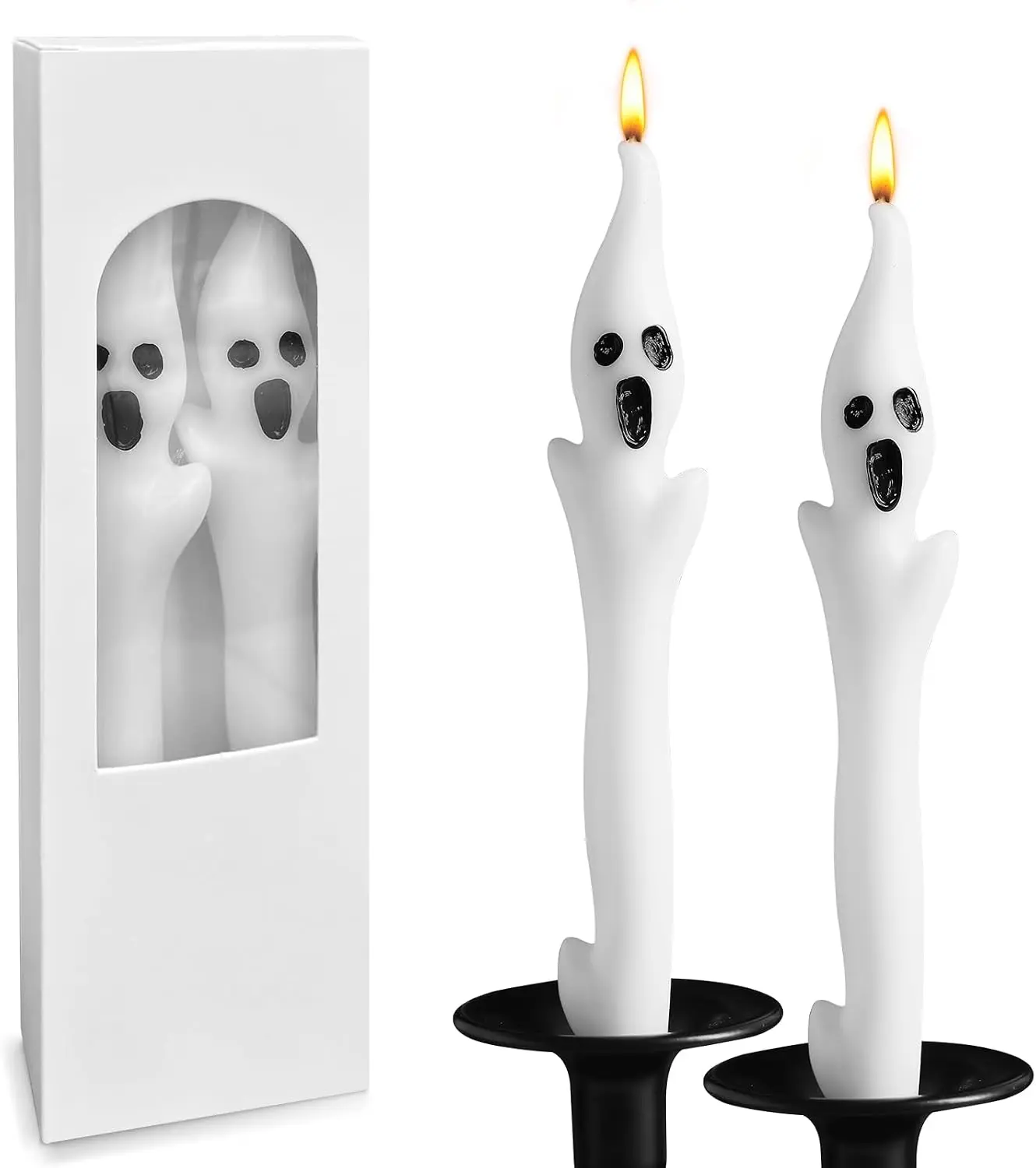 Halloween Decorations Indoor - 2PCS Spooky Ghost Candles, 9.8" Halloween Taper Candles for Party Decor, Home Table Centerpieces Bmobuo