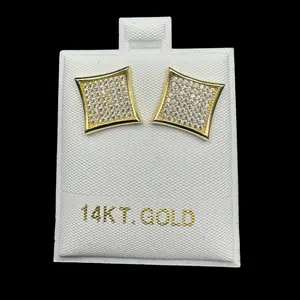 14K SQUARE ZIRCON CLUSTER EARINGS 11MM