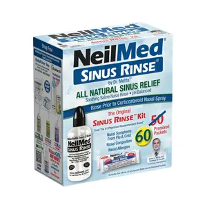 NeilMed Sinus Rinse Kit with 60 Premixed Packets - All Natural Relief for Nasal Congestion & Allergies - pH Balanced Saline Solution for Gentle Cleansing