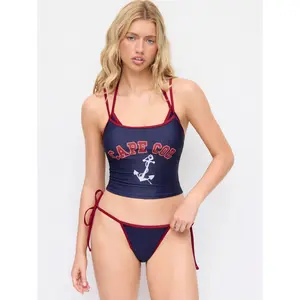 Cider Cape Cod Graphic Halter Neckline Low Rise Contrast Binding 3-Piece Bikini Set SwimWeek