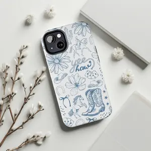 Blue & White Western Wanderlust Coastal cowgirl Phone Case, Blue western Phone cases, Coquette preppy IP Phone 17 16 15 14 13 12 11 Pro Max Plus X
