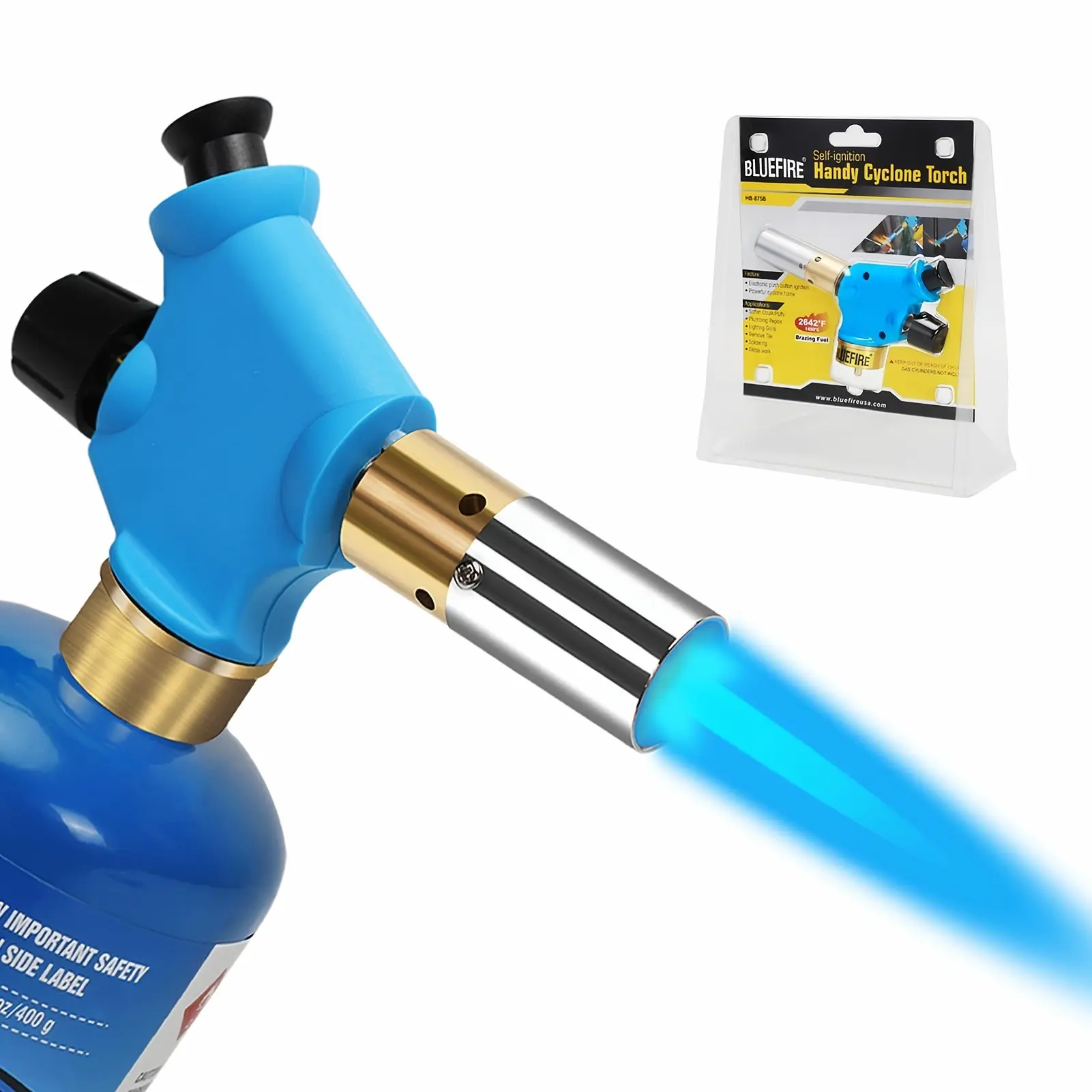 Handy Head Propane Torch, Piezo Push Button Trigger Start Nozzle, Fuel By MAPP MAP PRO Propane Gas, Blowtorch for Welding Soldering Cooking Glass Beads DIY Brazing (Fuel Not Included)