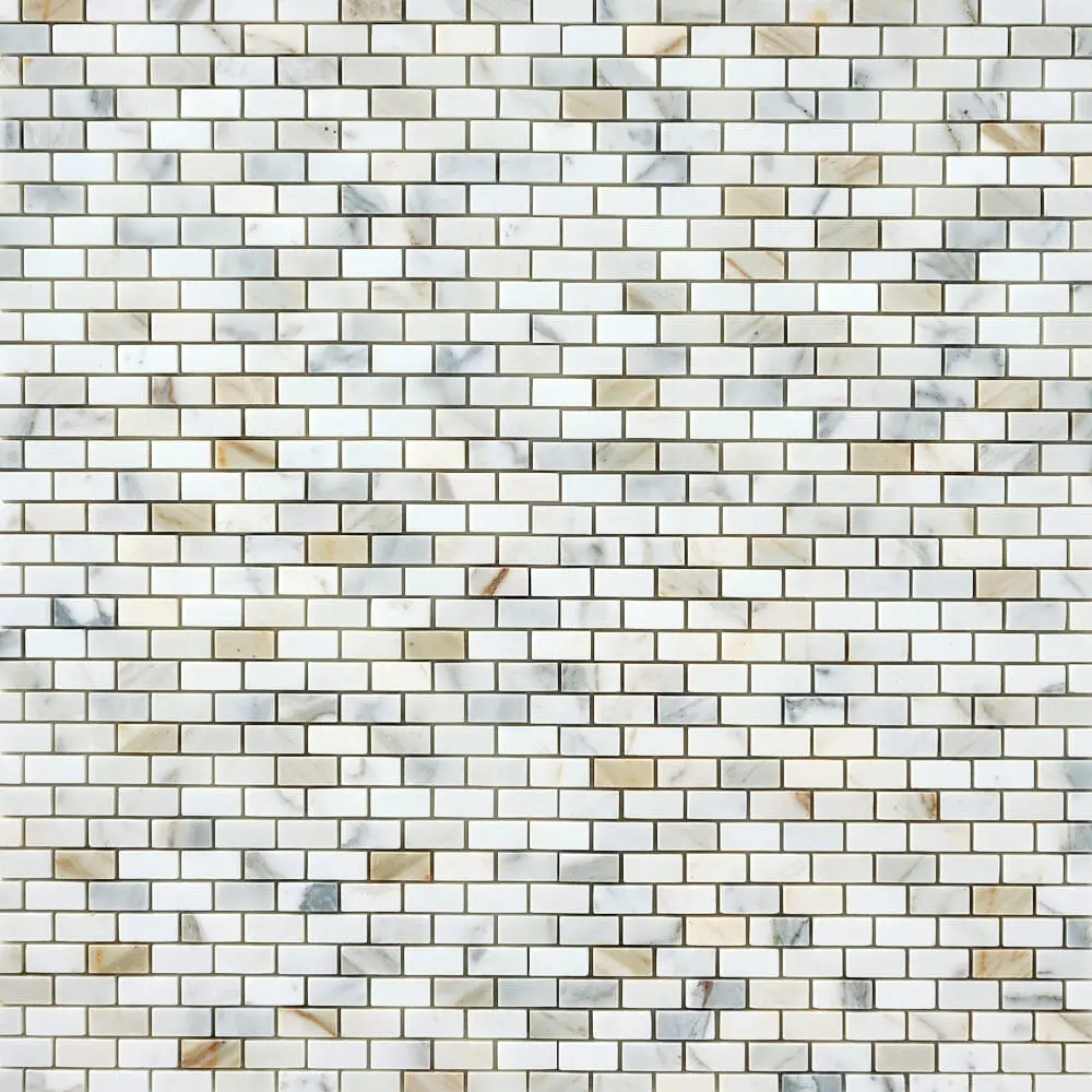 Calacatta Gold  Baby Brick 5/8x11/4 Polished/Honed Marble Mosaic Tile Sample