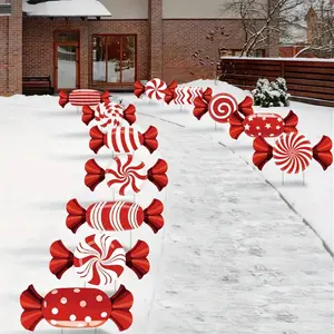 12-Pack Christmas Candy Lawn Yard Signs, Waterproof Corrugated Cardboard, Festive Garden Decorations, No Power Needed, Home Holiday Decor