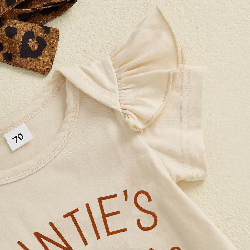 Aunties Bestie Baby Clothes Girl Newborn Short Sleeve Romper Leopard Pants Set Headband 3Pcs Infant Summer Outfits