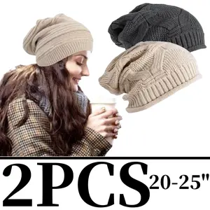 2 Pack Winter Slouchy Beanie for Women, Knit Beanies Warm Fleece Lined Chunky Oversized Skull Cap Gifts Outdoor Hat exercise
