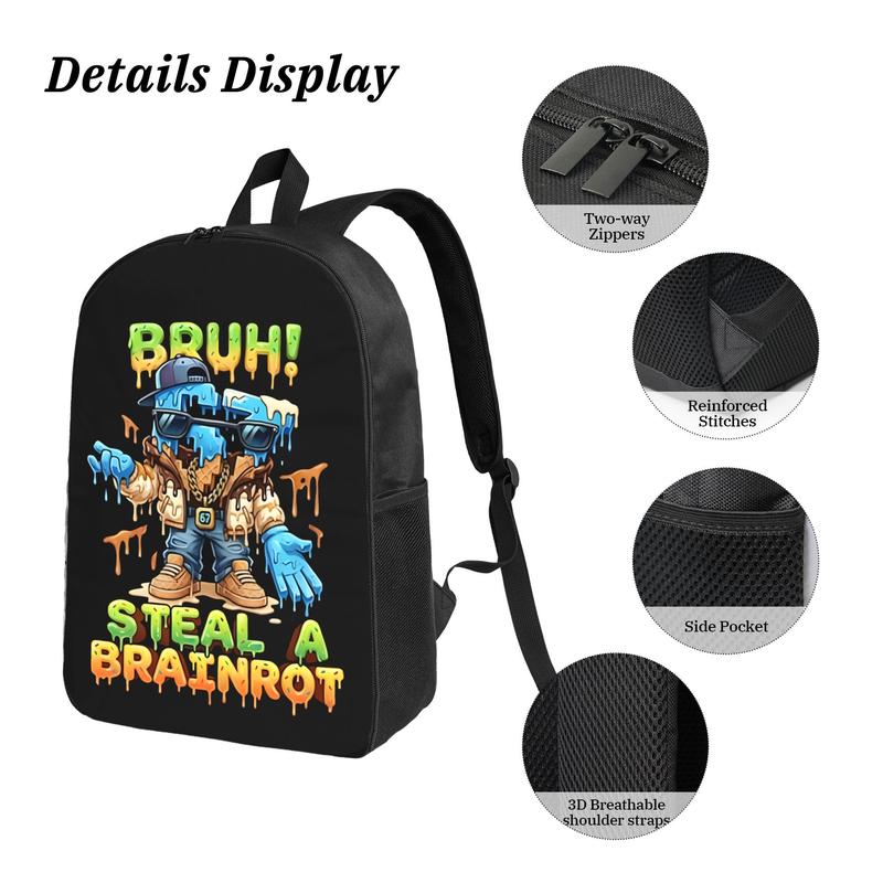 Graffiti 'Bruh! Steal A Brainrot' 67 Print Backpack, Starry Sky Pattern Casual Daypack for School & Travel