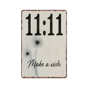 "11:11 Make A Wish" Vintage Dandelion Metal Sign, 8x12 Inch Retro Rustic Wall Decor Vintage wall sign
