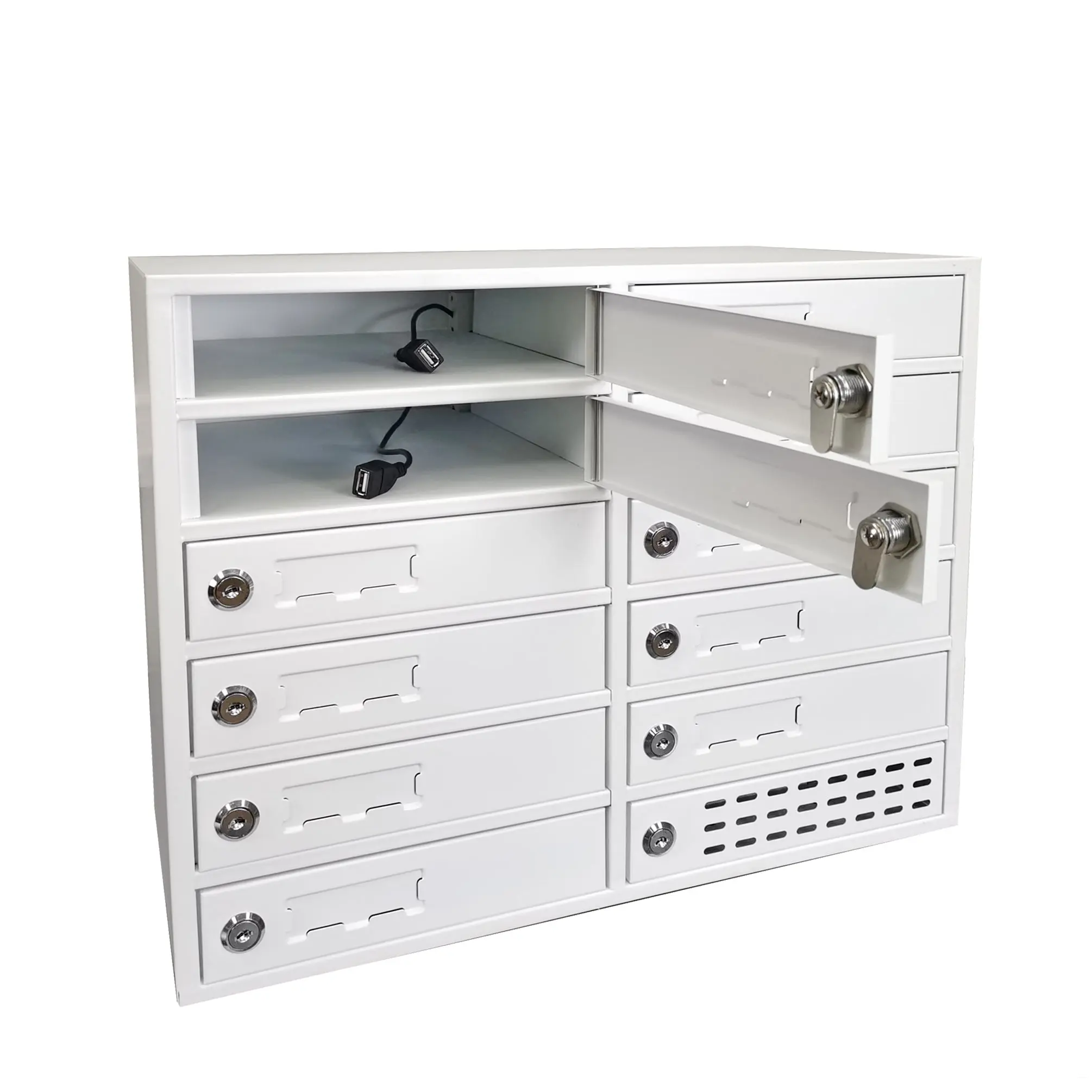 12 Slot Tablet Phone Charging Locker Cabinet USB Secure Metal Station Make to order 90 Day lead time 15231-USB STAYONLOCK
