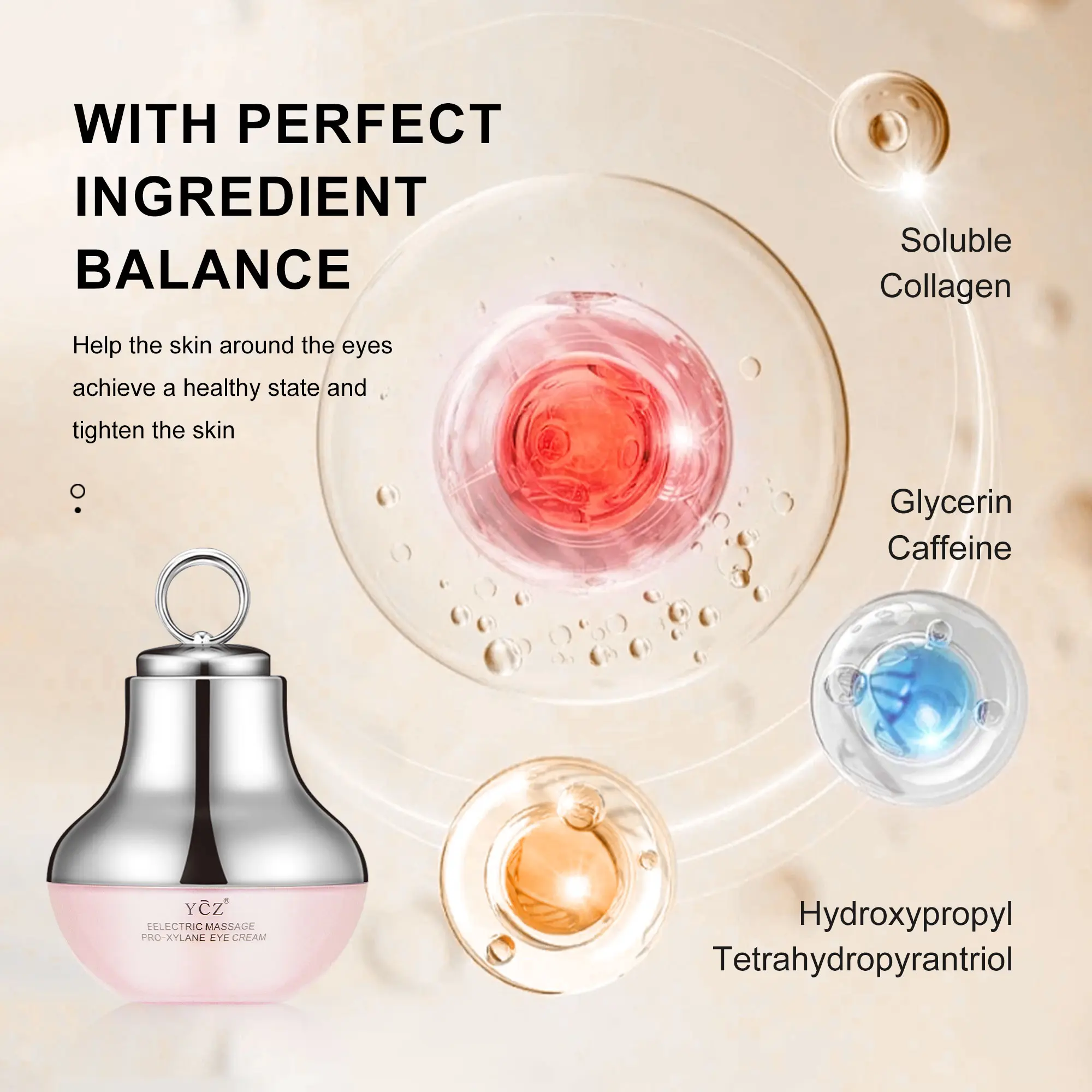 YCZ Electric Massage Eye Cream with Caffeine & Hyaluronic Acid for
