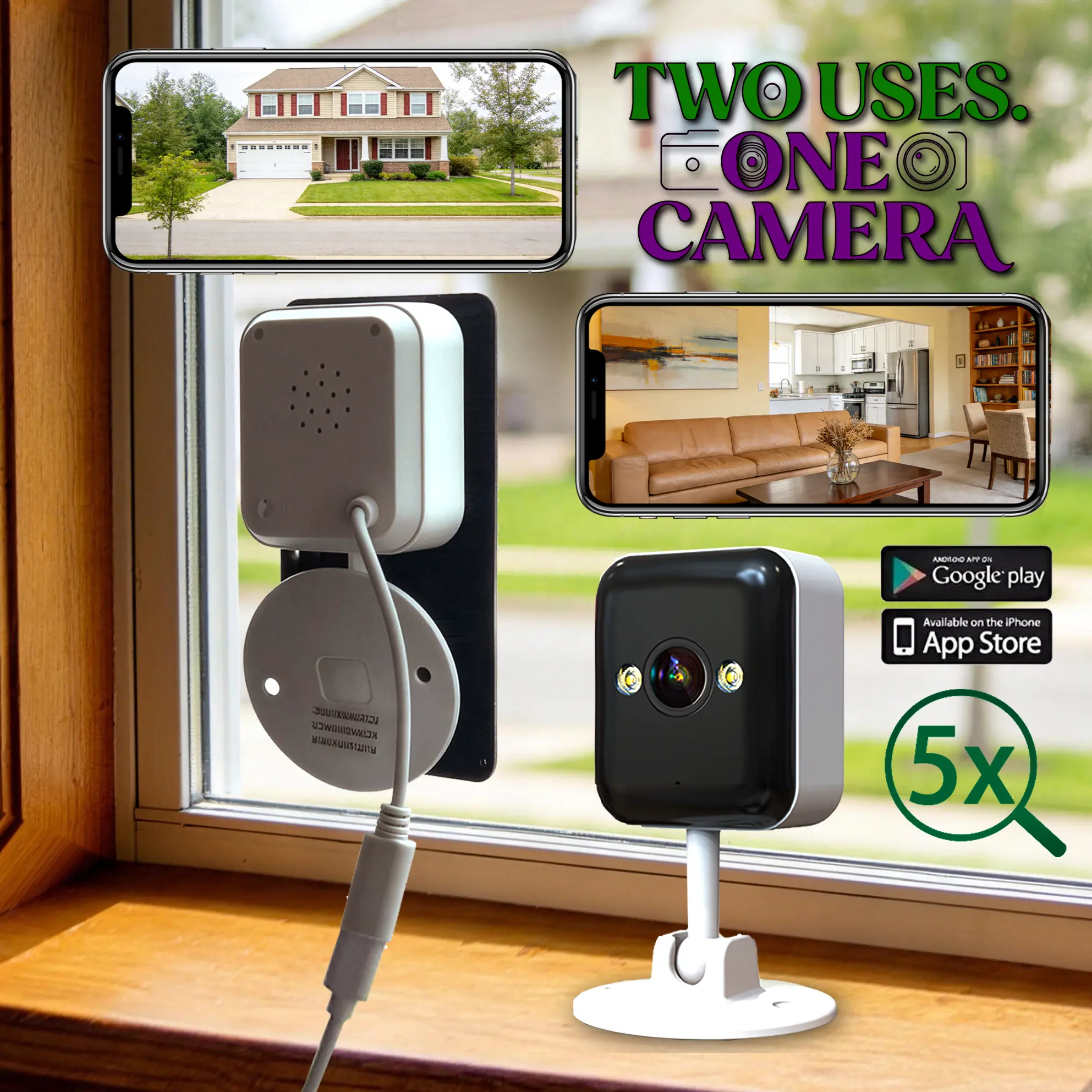 Mini Window Camera for Home, Cloud&SD Card Back up, Color Night Vision, 24/7 Recording, 3 Easy Installation Steps, Safety Water Proof