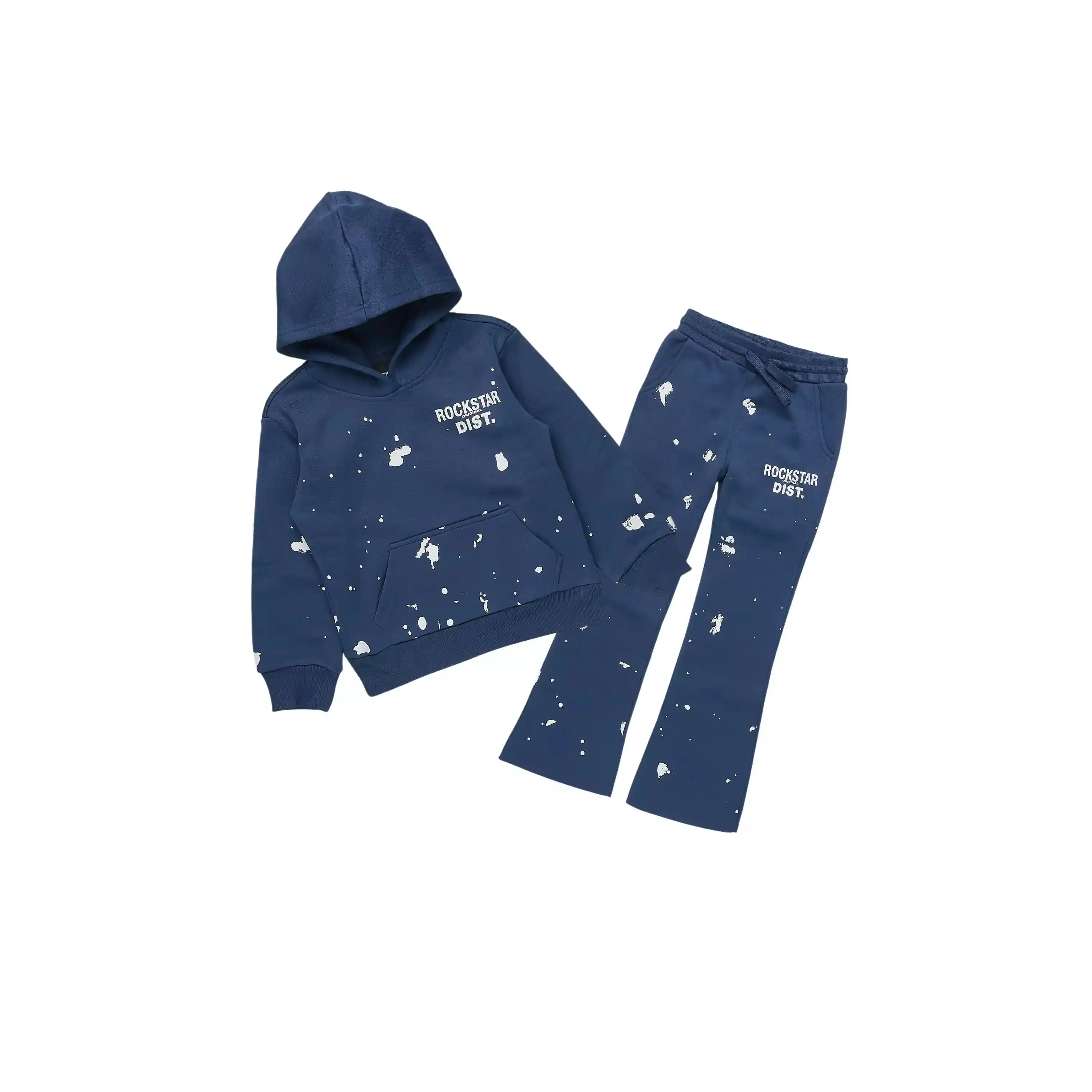 Girls Hadley Navy Hoodie Stacked Flare Track Set