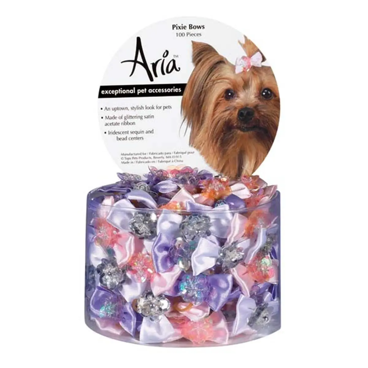 212 MAIN Pixie Bows Canister (100 Pcs) - Iridescent Beads, Satin Ribbons, Whimsical Look