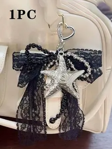 Y2K Cute Beaded Pearl Butterfly Star Bag Charm, Silver Color Keychain/pendant, DIY Lace Rivet Pendant, Perfect Gift for Couples and Friends
