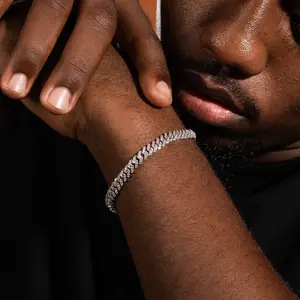 Gabriel 6mm Full Iced Out Cuban Link Chain，Hip Hop Zircon Bracelet Necklace for Men Women Single Row Paved Bling Jewelry Hypoallergenic Nickel Free Lobster Clasp Unisex Gift for Him Her Valentine‘s Day Birthday