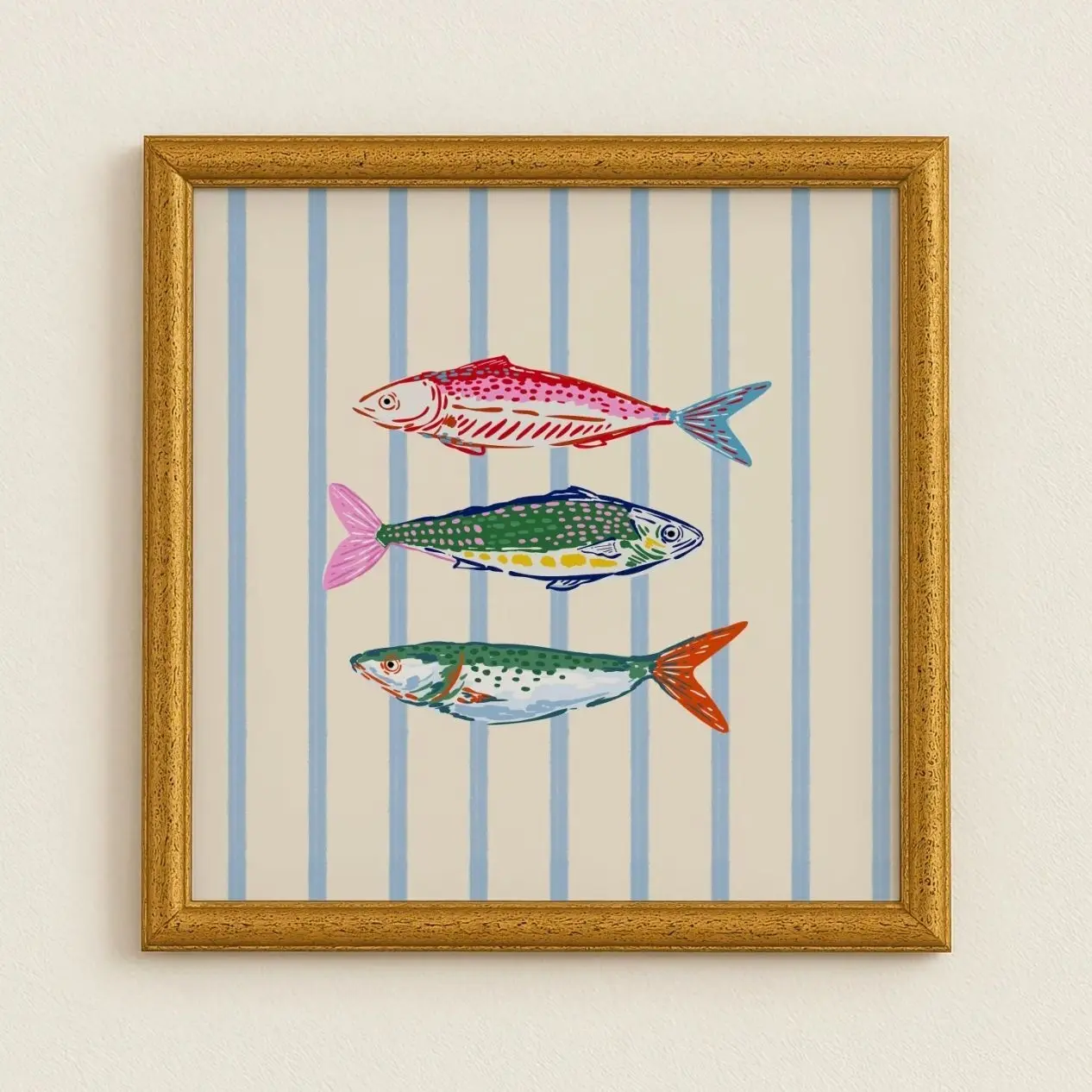 Colorful Fish Wall Art, Coastal Grandmillennial Poster, Seaside Ocean Print, Beach Cottage Gallery Decor, Modern Nautical Home Artwork | Unframed A