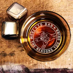 Custom To Dad From The Reasons You Drink Whiskey Glass - Personalized Kids Name on Rock Glass, Father's Day Gifts for Dad