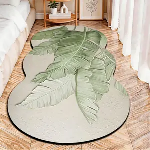 2D Flat velvet irregular rug with 3D banana leaf texture pattern, machine washable non-slip carpet for bedroom, all seasons & holiday decor, durable & easy to clean.
