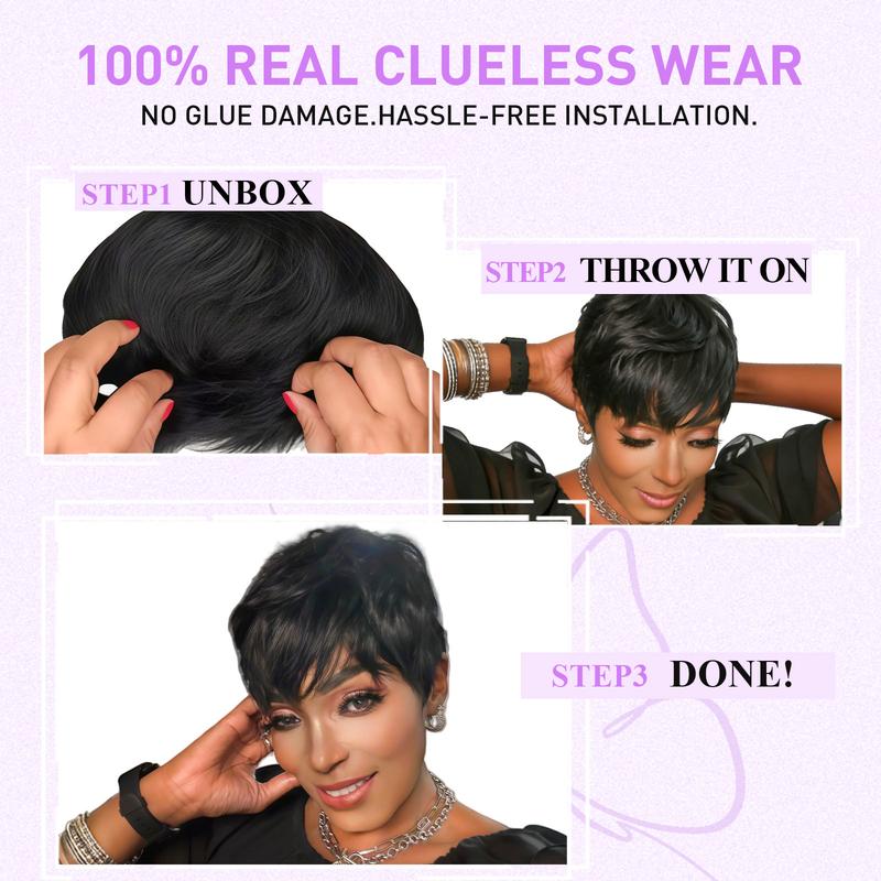 ShowRealHair Wig 036 Pickled Color Pixie Cut Wigs Pixie Wigs Human Hair Coiffure Wigs for Black Women Pickled Color Short Hair Pixie Cut Style Pixie Wigs Pixie Cut Layered Wig Glueless Wig NYC Short Wigs for Black Women