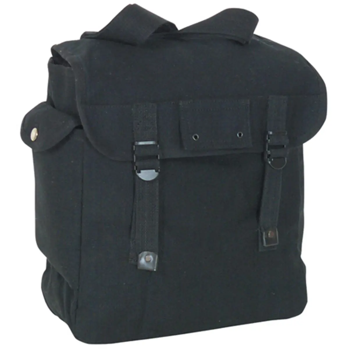 GI Style High-Capacity Jumbo Musette Bag - Black Casual Basic Plain Instrument Bag with Adjustable Shoulder Strap, Flap with Closure Straps, Side Pocket for Adults