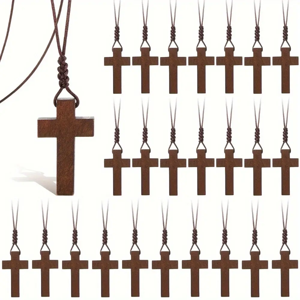 Cross Necklace Women - Wooden Cross Rope Chain Jewelry, Religious Embellishments Necklace with Loose Bible Verses, Ideal Party Favor, Religious Embellishments Necklaces Religious Accessory Wooden Cross Pendant