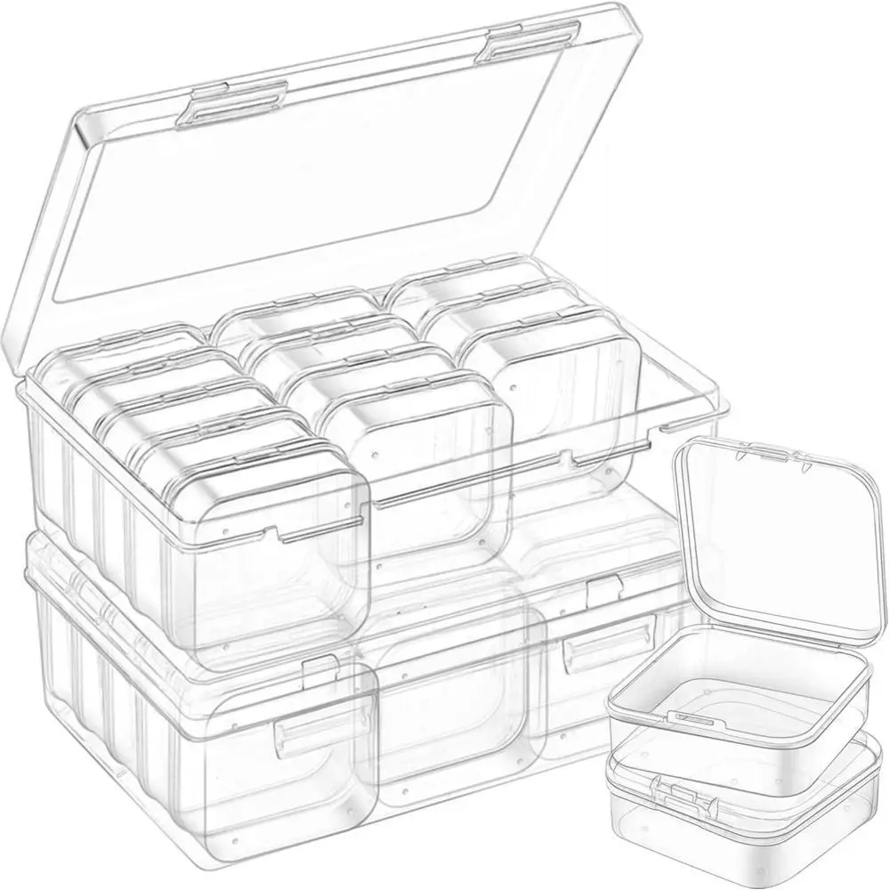 30Pcs Mini Clear Plastic Organizer Boxes with Hinged Lids, Small Bead Storage Containers for Organizing Craft and Jewelry Making Supplies